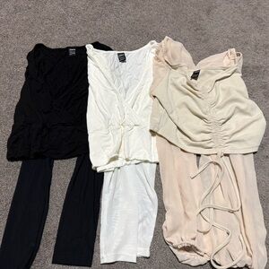 Women’s Ruched V-Neck Crop Tops in Black, White & Cream Bundle